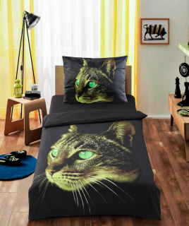 Povlečení 3D Zelená kočka (140x200,70x90 cm)