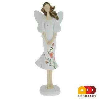 Anděl bílý s květinou a spojenýma rukama 21,5 cm (Anděl bílý malovaný )
