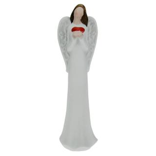 Anděl bílý se srdcem v dlaních 25,5 cm (Figurka andílka se srdíčkem)