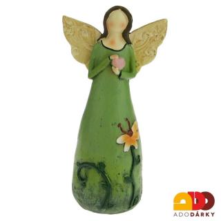 Anděl květinový zelený se srdíčkem 15 cm (Anděl - víla zdobený zelený)