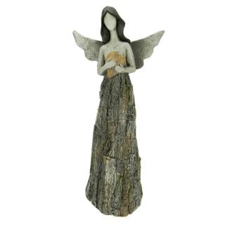 Anděl lesní s šaty z kůry a srdcem 51 cm (Soška lesní víly)