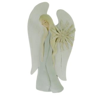 Anděl na pověšení s květinou 28 cm (Anděl s dlouhými vlasy na pověšení na zeď)
