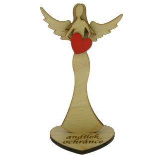 Anděl ochránce ze dřeva se srdcem 16,5 cm (Figurka dřevěného anděla)