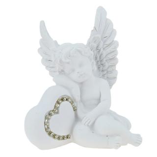 Anděl opřený o srdíčko 14 cm (Soška andílka se srdcem)