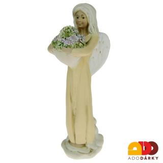 Anděl s košíkem květů krémový 27 cm (Keramický anděl socha)