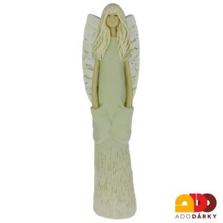 Anděl s rukama v kapsách zelený 42 cm (Soška sádrového anděla)