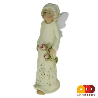 Anděl s růžičkou žlutý 21,5 cm (Socha anděla s růží)