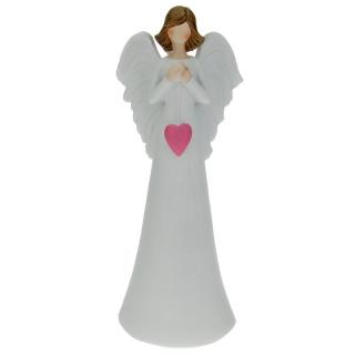 Anděl s růžovým srdcem na provázku 30 cm (Figurka bílého andílka se srdíčkem)
