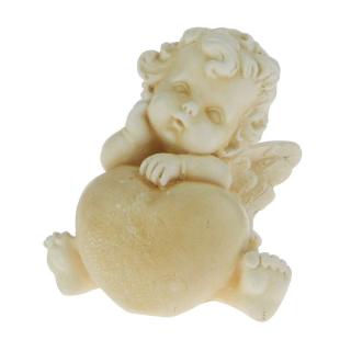 Anděl sedící se srdcem béžový 6,5 cm (Figurka sedícího sádrového andílka)