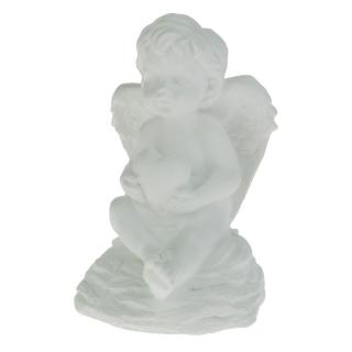 Anděl sedící se srdcem bílý 16 cm (Figurka sedícího sádrového andílka)