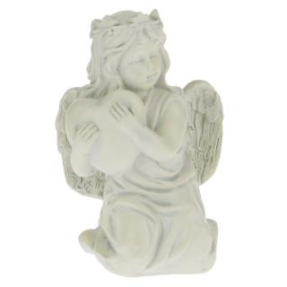 Anděl sedící se srdcem bílý 20 cm (Socha andílka se srdíčkem)