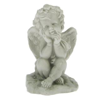 Anděl sedící šedý 9 cm (Figurka sedícího sádrového andílka)