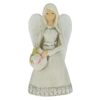 Anděl široký s kloboukem šedý 23,5 cm (Socha anděla s kloboukem)