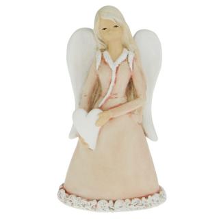 Anděl široký se srdcem růžový 23,5 cm (Socha anděla se srdcem)