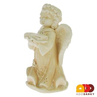 Anděl stojící s knihou béžový 12 cm (Figurka stojícího sádrového andílka)