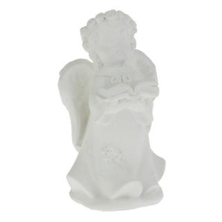 Anděl stojící s knihou bílý 12 cm (Figurka stojícího sádrového andílka)