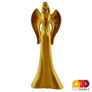 Anděl stojící zlaté barvy 26 cm (Socha moderního anděla)