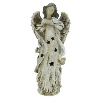 Anděl svítící s ptáčkem 25 cm (Socha anděla s diodou)