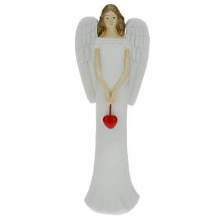 Anděl v bílých režných šatech se srdcem 27,5 cm (Figurka bílého andílka se srdíčkem v rukách)