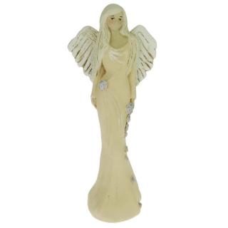 Anděl v broskvových šatech s květy 32 cm (Anděl vysoký s tmavými křídly)