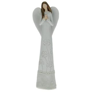 Anděl v šatech s lístky modlící se 25 cm (Figurka andílka v krajkových šatech)