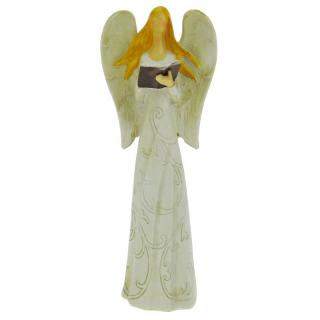 Anděl v šatech s ornamenty  s knihou 20,5 cm (Figurka stojícího béžového andílka)