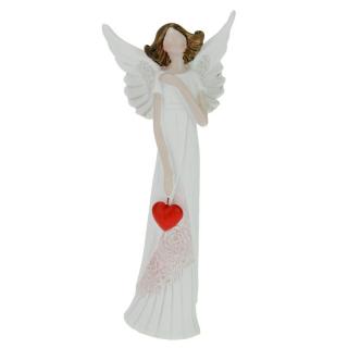 Anděl v šatech se srdcem 15 cm  (Figurka anděla v květovaných šatech)