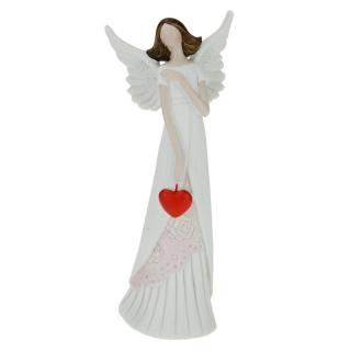 Anděl v šatech se srdcem 20 cm  (Figurka anděla v květovaných šatech)