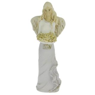 Anděl v šedých šatech s košíkem květů 29 cm (Socha anděla s květy)