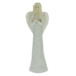 Anděl ve světle modrých květovaných šatech 30 cm (Socha snícího anděla)