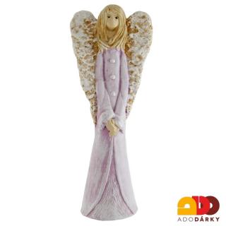 Anděl velká křídla fialový 37 cm (Anděl ze sádry)