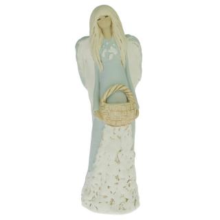 Anděl vysoký modrý s košíkem 36 cm (Socha anděla v šatech)