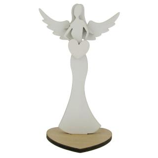 Anděl ze dřeva bílý se srdcem 16,5 cm (Figurka dřevěného anděla)