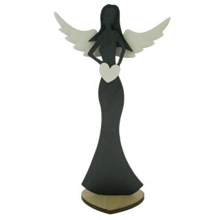 Anděl ze dřeva černý se srdcem 24,5 cm (Figurka dřevěného anděla)