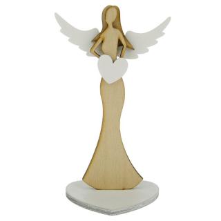 Anděl ze dřeva přírodní se srdcem 16,5 cm (Figurka dřevěného anděla)