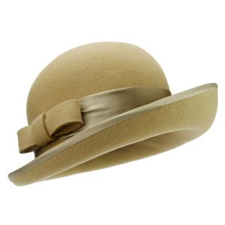 Béžový plstěný klobouk s mašlí (Dámský klobouk SOP24)