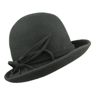 Čený plstěný klobouk s ozdobnou mašlí (Dámský klobouk vlněný KDV8)