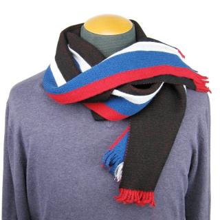 Černá pletená šála s barevnými proužky (Zimní pánská šála s třásněmi)