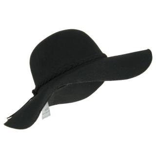Černý klobouk s koženým páskem (Dámský klobouk s širokou krempou)