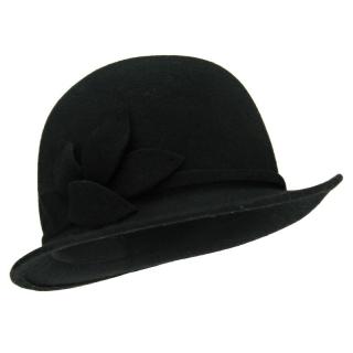 Černý plstěný klobouk s černou mašlí (Dámský klobouk KDV113)