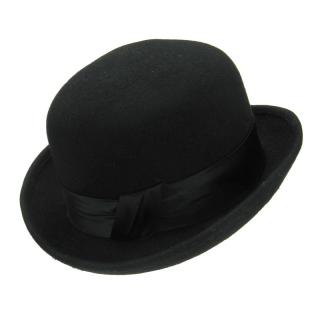 Černý plstěný klobouk s kulatou střechou a mašlí (Dámský klobouk vlněný)