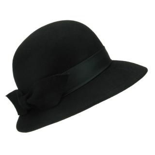 Černý plstěný klobouk s mašlí (Dámský klobouk vlněný SOP59)