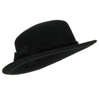 Černý plstěný klobouk s rovnou střechou (Dámský klobouk vlněný KDV42)