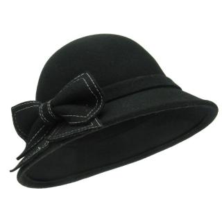 Černý plstěný klobouk s velkou mašlí (Dámský klobouk vlněný)