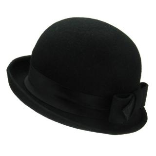 Černý plstěný klobouk se stuhou a mašlí (Dámský klobouk KDV40)
