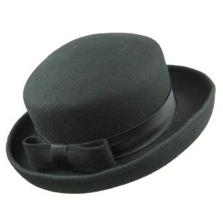 Černý plstěný klobouk se stuhou a mašlí L (Dámský klobouk vlněný KDV33)