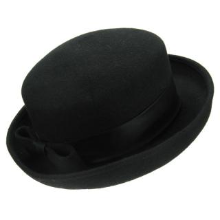 Černý plstěný klobouk se stuhou a mašlí S (Dámský klobouk vlněný KDV33)