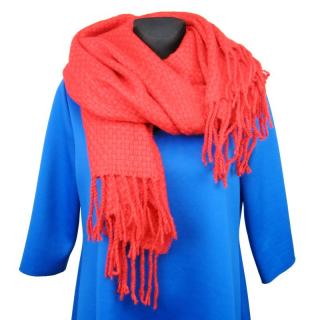 Červená pletená dámská šála s třásněmi (Zimní dámský šál červený)