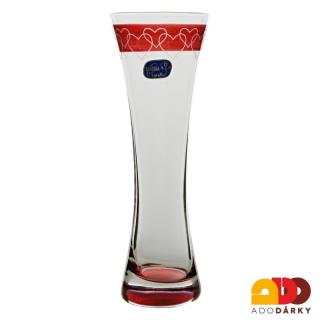 Červená váza se srdíčky 195 mm (Skleněná váza s červeným lemem)