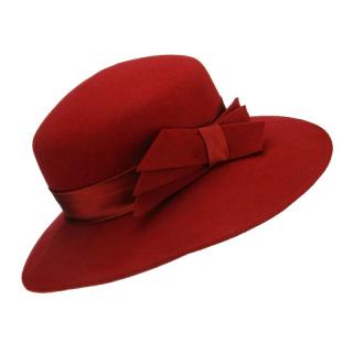 Červený plstěný klobouk s mašlí a stuhou (Dámský klobouk KDV21 s širokou krempou)